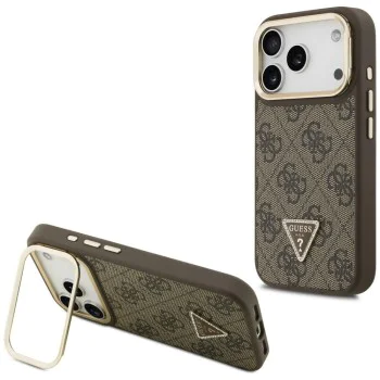 Калъф за iPhone 17 Pro – с MagSafe – Guess (GUHMP17LPCS4GPTW) Hardcase 4G Triangle Logo с поставка за камера – Кафяв