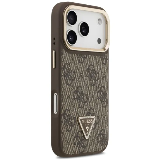 Калъф за iPhone 17 Pro Max – с MagSafe – Guess (GUHMP17XPCS4GPTW) Hardcase 4G Triangle Logo с поставка за камера – Кафяв