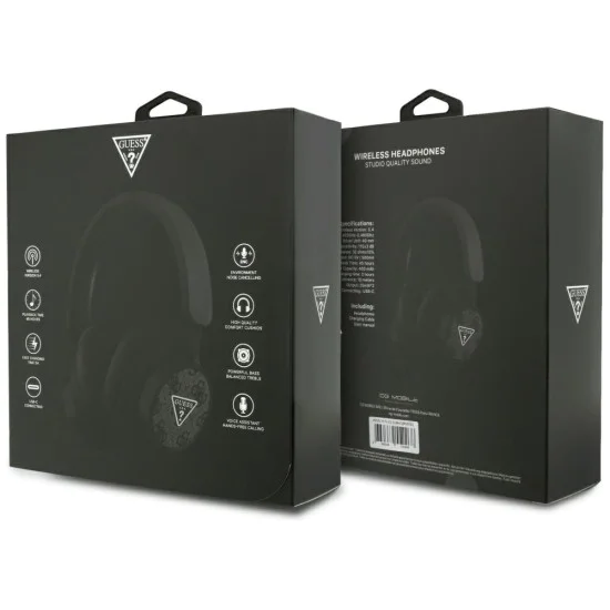 Безжични слушалки – Guess (GUBHC15PMRTRK) 4G Triangle Logo – Bluetooth 5.4, IPX4, ENC, Over-ear – Черен