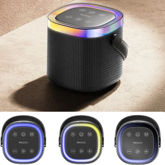 Безжична колонка – Yesido Wireless Speaker (YSW25) – Bluetooth 5.3, RGB, IP67, дръжка, TF/AUX/USB/Type-C, 1800mAh – Черна