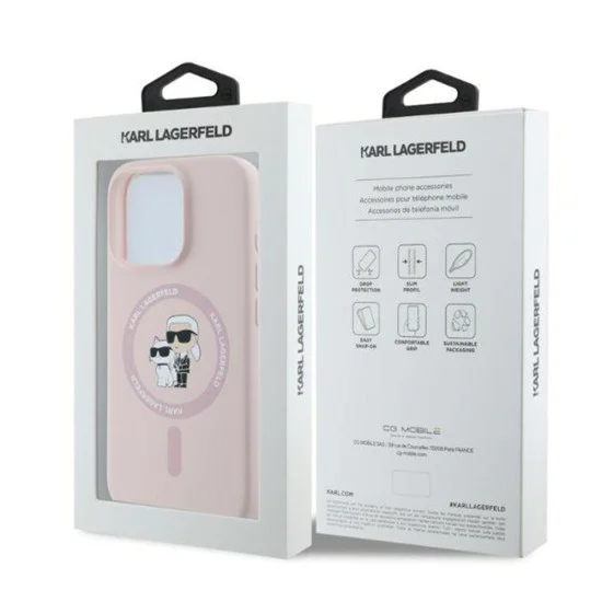 Калъф за iPhone 16 Pro Max - Karl Lagerfeld Silicone KC Body Ring MagSafe - Розов