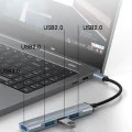 Докинг станция 4в1 – Yesido HB17 – Type-C → 1× USB3.0, 3× USB2.0, Plug&Play, 5Gbps, алуминий – Сива