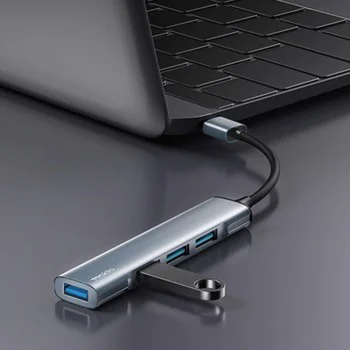 Докинг станция 4в1 – Yesido HB18 – USB → 1× USB3.0, 3× USB2.0, Plug&Play, 5Gbps, алуминий – Сива