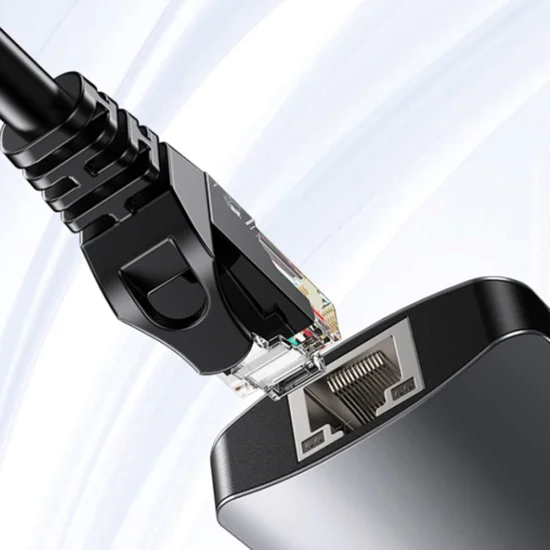 Докинг станция – Yesido HB15 – Type-C → 2× USB, USB-C, SD/TF, RJ45 1000Mbps, Plug&Play – Сива