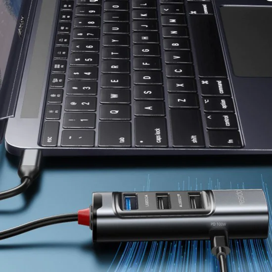Докинг станция 5 в 1 – Yesido HB23 – Type-C → 3× USB + USB-C + DisplayPort, PD100W, 4K@30Hz, 5Gbps – Сив