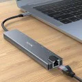 Докинг станция 8в1 – Yesido HB27 – Type-C → 2× USB, 2× USB-C, HDMI, RJ45, SD/TF, PD100W, 4K@30Hz – Сива