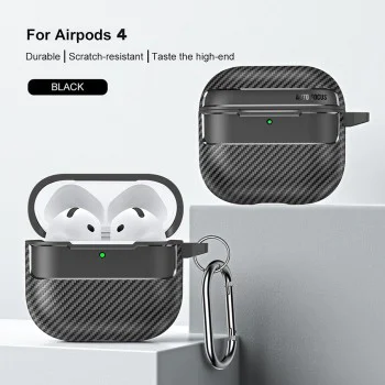 Калъф за AirPods 4 - CarbonFiber - черен
