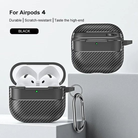 Калъф за AirPods 4 - CarbonFiber - черен