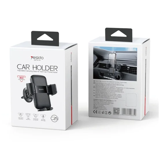 Стойка за въздуховод – Yesido C251 – авто-заключване, карбон панел, 360°, универсална – Черна