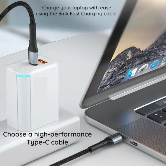 Кабел за данни / зареждане – 3mk Hyper N-Series – Thunderbolt 4, 48V/5A, 40Gb/s, 240W, 8K@60Hz, 1m – Черен