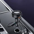 Автомобилно зарядно – Yesido Y61 – с 2× прибиращ се кабел Type-C/Lightning, USB-A, 53W – Черно