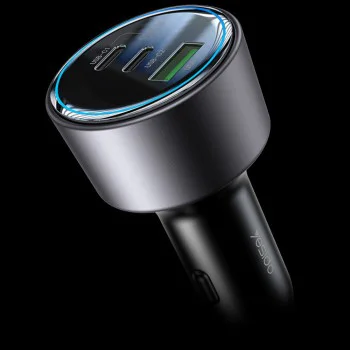 Автомобилно зарядно – Yesido Y59 – 2× Type-C + USB-A, 200W, светлинен ефект, fast charge – Черно