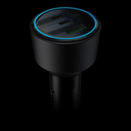 Автомобилно зарядно – Yesido Y59 – 2× Type-C + USB-A, 200W, светлинен ефект, fast charge – Черно