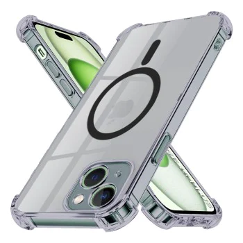 Калъф за iPhone 15 Plus - Techsuit - Удароустойчив Clear Silicone MagSafe - Опушено Черен