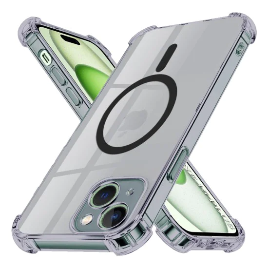 Калъф за iPhone 15 Plus - Techsuit - Удароустойчив Clear Silicone MagSafe - Опушено Черен