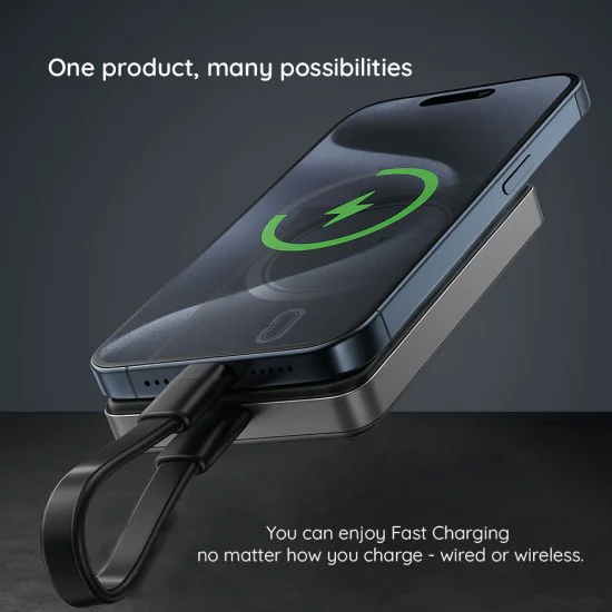 Външна батерия – Acefast (M12-10000) – магнитна, ултратънка, Type-C, 10000mAh, 38.7Wh, PD20W, LED индикатор – Черен