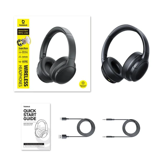 Безжични слушалки Baseus BH1 Lite (A0203C00) - On-Ear, Bluetooth V6.0, AI ENC технология - Черни