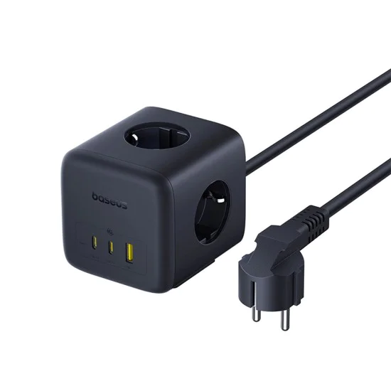 Разклонител Baseus EnerFill FA11 (E00082100123-00) - 3 x EU контакта, USB, Type-C, 67W, 1.5м - Черен