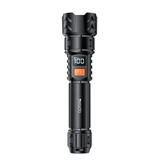 Фенер Yesido TC10 - Telescopic Zoom, White Laser LED, 5 режима, презареждаем, Digital Display, 4W, 800mAh - Черен