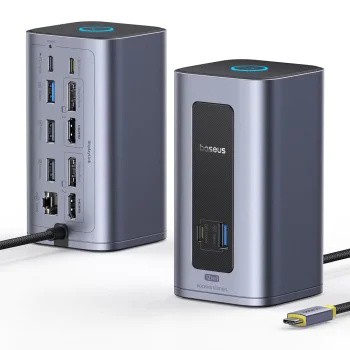 Докинг станция Baseus Nomos NU1 Air (B0114400) - 12 порта, 10Gbps, 100W PD, 4K дисплеи - Сива