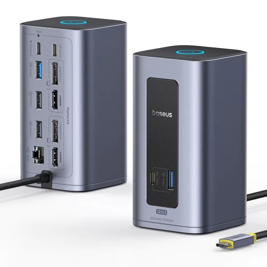 Докинг станция Baseus Nomos NU1 Air (B0114400) - 12 порта, 10Gbps, 100W PD, 4K дисплеи - Сива