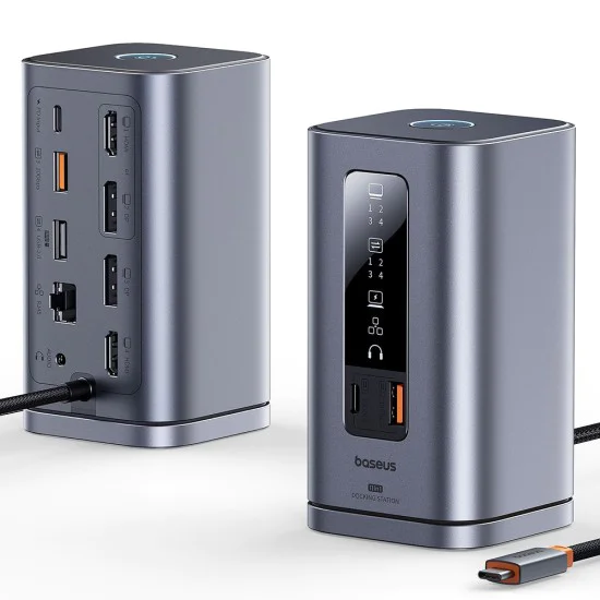 Докинг станция Baseus Spacemate Series 11in1 (B0112701) - троен 4K дисплей, 10Gbps, PD100W - Сива