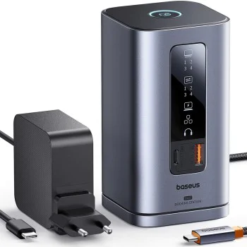 Докинг станция Baseus Spacemate Series 11in1 (B0112701) - троен 4K дисплей, 10Gbps, PD100W - Сива