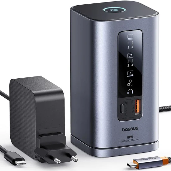 Докинг станция Baseus Spacemate Series 11in1 (B0112701) - троен 4K дисплей, 10Gbps, PD100W - Сива
