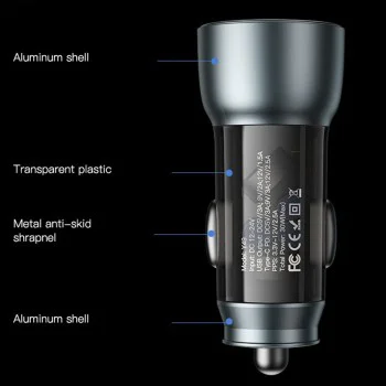 Автомобилно зарядно – Yesido Y49 – USB-A + Type-C, LED светлина, fast charge 30W – Сиво