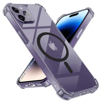 Калъф за iPhone 14 Pro - Techsuit - Удароустойчив Clear Silicone MagSafe - Опушено Черен