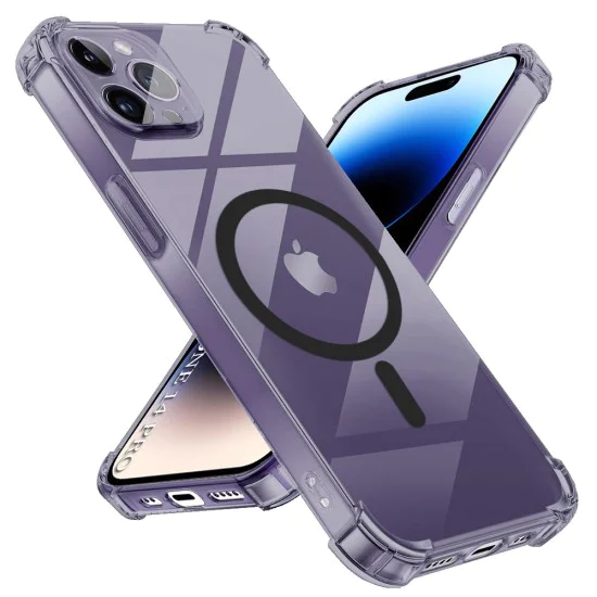 Калъф за iPhone 14 Pro - Techsuit - Удароустойчив Clear Silicone MagSafe - Опушено Черен