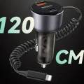 Автомобилно зарядно – Yesido Y57 – Lightning пружинен кабел, Type-C/USB-A, 50W – Черно