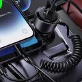Автомобилно зарядно – Yesido Y57 – Lightning пружинен кабел, Type-C/USB-A, 50W – Черно