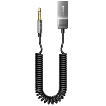 Аудио кабел Yesido YAU82 - Bluetooth Car Player, USB към Jack 3.5mm, Coil Design, Nylon Braided, 1.4m - Черен