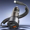 Автомобилно зарядно – Yesido Y57 – Lightning пружинен кабел, Type-C/USB-A, 50W – Черно