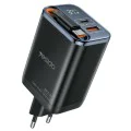 Зарядно устройство за стена Yesido YC100 - USB, Type-C, GaN, Fast Charging, Digital Display, 67W, Retractable Type-C Cable, 65cm - Черно