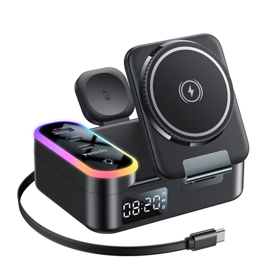Стойка за безжично зареждане Yesido DS38 - 8in1, MagSafe, Fast Charging, за iPhone, Apple Watch, Earbuds, 65W - Черна
