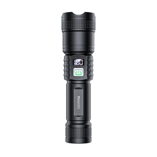 Фенер Yesido TC11 - Telescopic Zoom, White Laser LED, 3 режима, презареждаем, Digital Display, 3W, 1200mAh - Черен