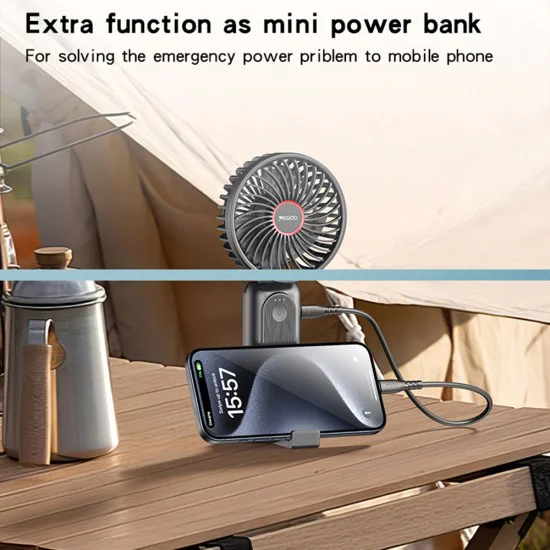 Мини ръчен вентилатор Yesido YF10 - Power Bank, сгъваем, 3 нива на скорост, стойка за телефон, 4000mAh, Type-C - Черен