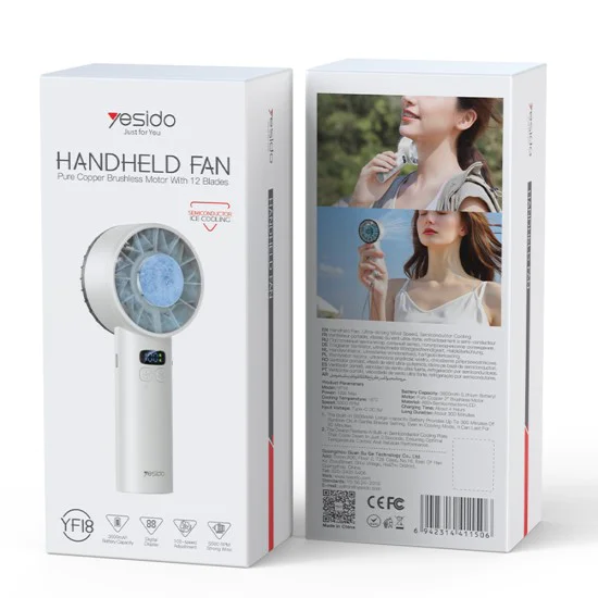 Ръчен вентилатор Yesido YF18 - с LCD Display, 12W Brushless Motor, 5500 RPM, 100x Speed, 12W, 3600mAh, Type-C - Черен