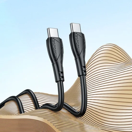Кабел за данни / зареждане – Borofone BX121 Energy – Type-C към Type-C, PVC, PD60W, 3A, 1m – Черен