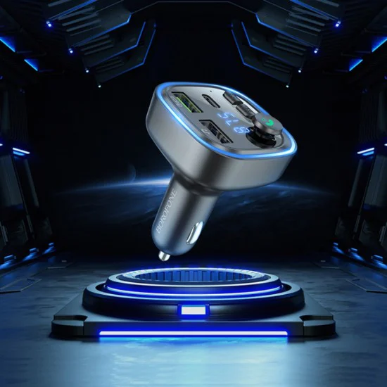 FM модулатор – Borofone (BC48 Broad) – Bluetooth 5.0, 2x USB, Type-C, QC3.0, U-Disk – Черен