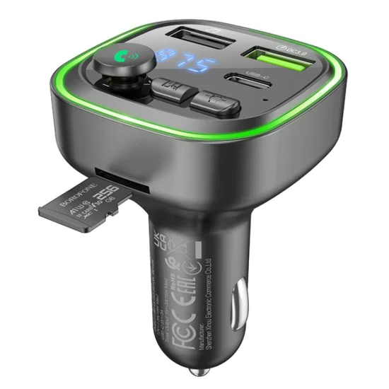 FM модулатор – Borofone (BC48 Broad) – Bluetooth 5.0, 2x USB, Type-C, QC3.0, U-Disk – Черен