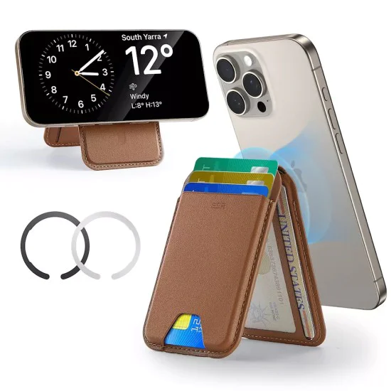 Магнитен портфейл-стойка – ESR (3C13210300265) – Magnetic Ring, Vegan Leather, регулируем, 3 слота – Кафяв