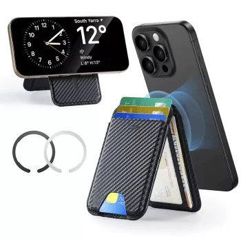 Магнитен портфейл-стойка – ESR (3C13210300664) – Magnetic Ring, Vegan Leather, регулируем, 3 слота – Carbon Fiber