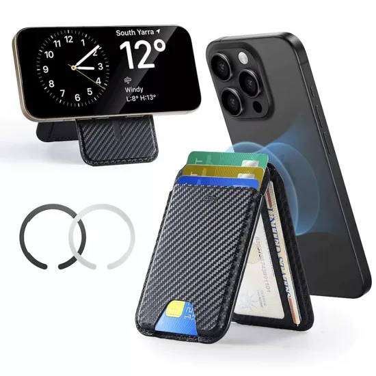 Магнитен портфейл-стойка – ESR (3C13210300664) – Magnetic Ring, Vegan Leather, регулируем, 3 слота – Carbon Fiber