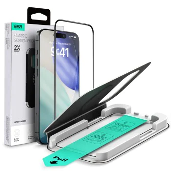 Стъклен протектор за iPhone 17 Pro - ESR Tempered Glass UltraFit - Черен