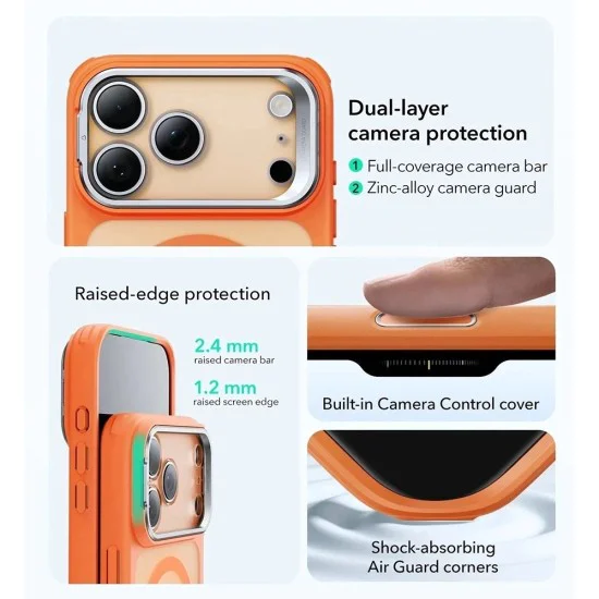 Калъф за iPhone 17 Pro Max – ESR Classic Hybrid HaloLock Kickstand – с MagSafe – Матиран оранжев