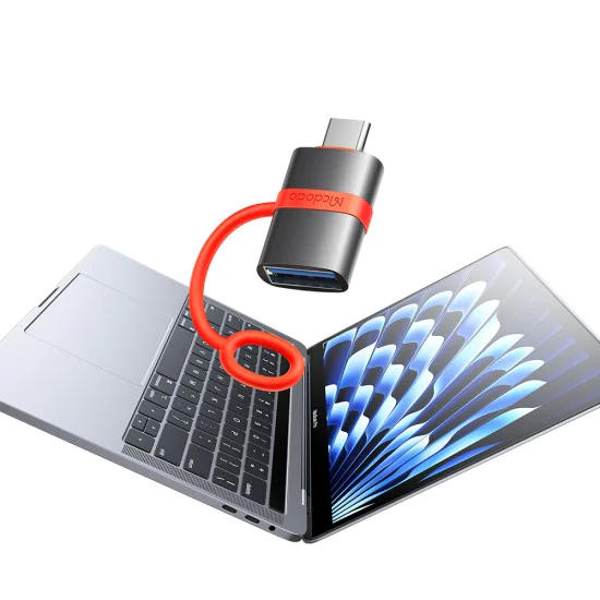 Адаптер (OT-3810) със силиконова каишка - Mcdodo - USB към Type-C, 5Gbps, алуминиев - Сиво