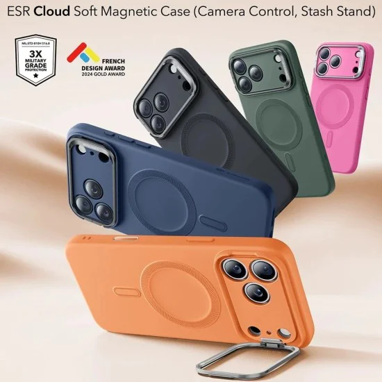 Калъф за iPhone 17 Pro – ESR Cloud Soft HaloLock Kickstand – Оранжев